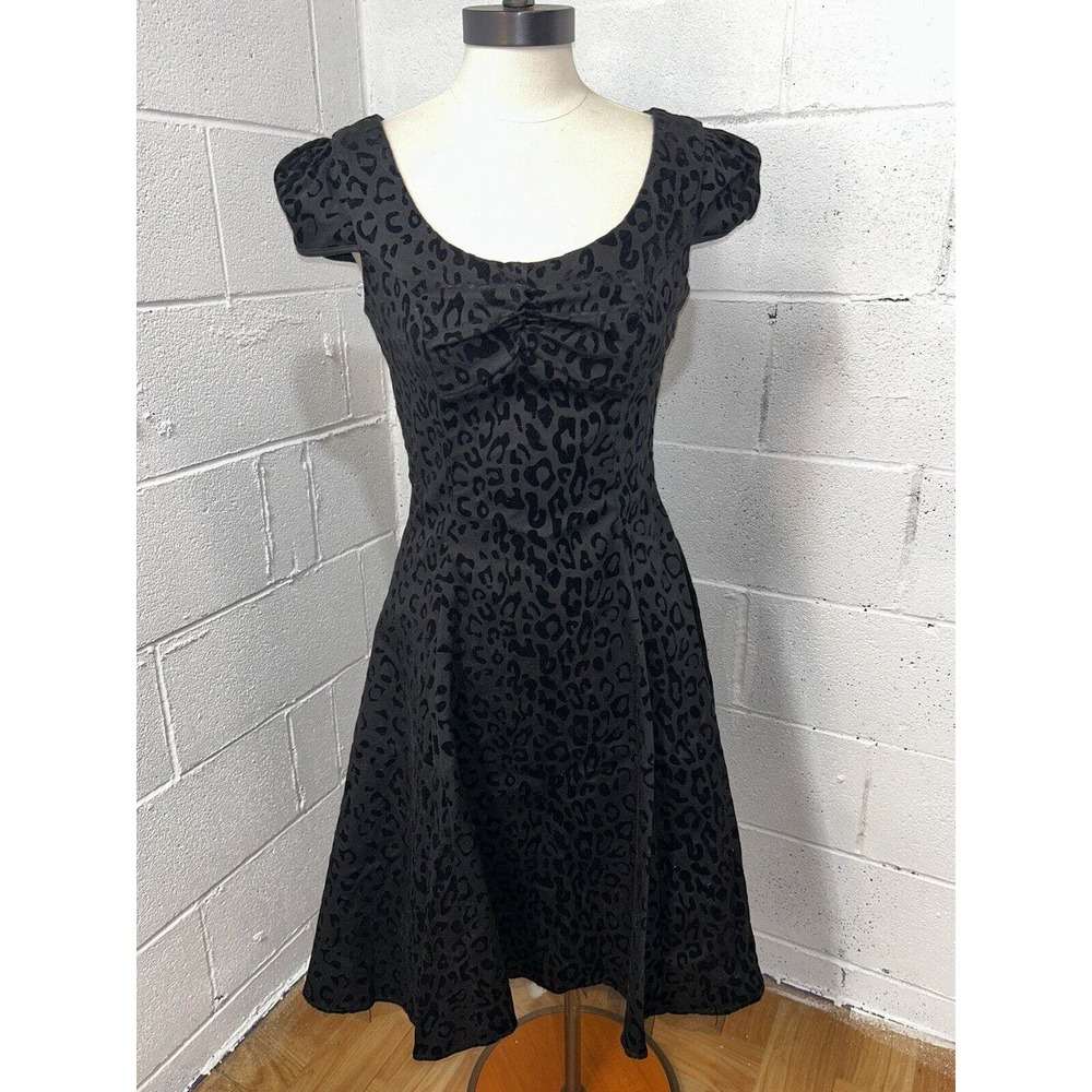 Hearts & Roses Swing Dress 6 Rockabilly Pin Up Leopard Retro Black‎ Crinoline B1